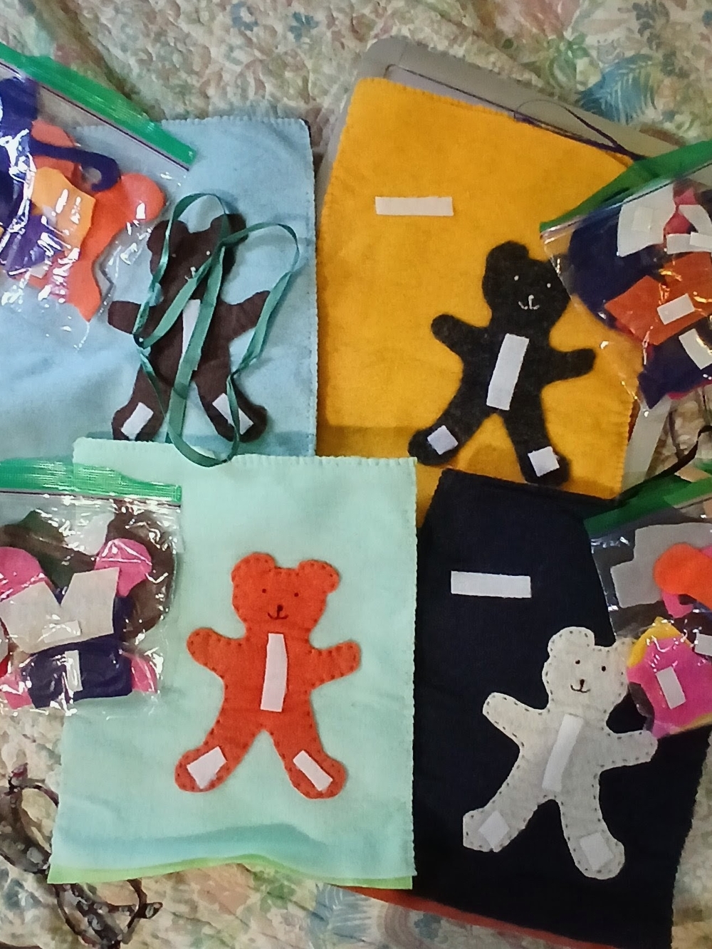 Handmade Felt Teddy Appliqué Cloths - Multi Color Bears